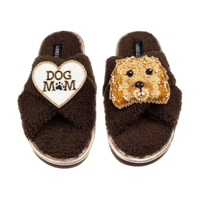 Laines London Women's Brown / Neutrals Laines Neutral Boucle Slippers With Enki-doo The Cockapoo & Dog Mum/mom Bro In Brown