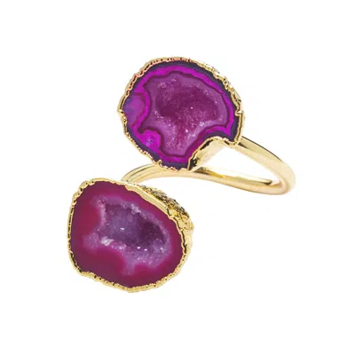 Yaa Yaa London Women's Red / Pink Berry Duo Crystal Adjustable Gold Ring In Multi