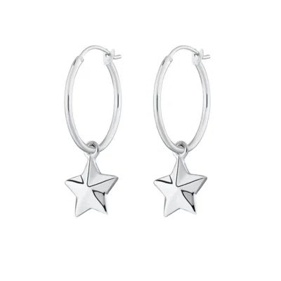 Lily Charmed Women's Sterling Silver Faceted Star Charm Hoop Earrings