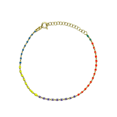 Spero London Sterling Silver Enamel Mine Beaded Colourful Rainbow Bracelet In Gray