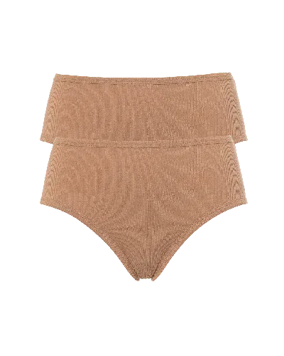 Nudea Women's Neutrals The Organic Cotton Midi Brief 2 Pack - Mocha In Brown