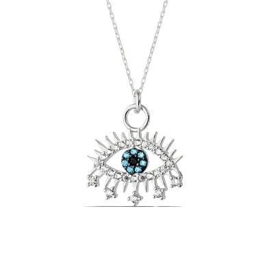 Spero London Evil Eye Blue Eye Eyelash Sterling Silver Pendant Necklace In Silver