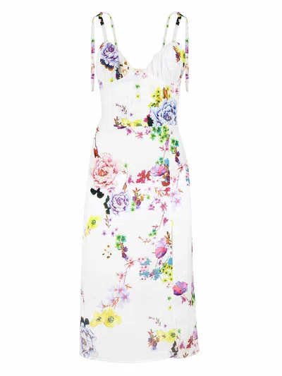 Blonde Gone Rogue Women's Flower Power Midi Dress, Upcycled Viscose, In White Flower Print In Multi