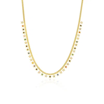 Spero London Rainbow Multiple Star Station Necklace Sterling Silver In Gold