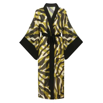 N'onat Women's Black / Green / Neutrals Jessie Animal Print Kaftan In Black And Green In Multi