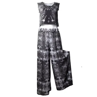 Babs Boutique Nyc Black / Grey / White Nature Print Crop-top & Wide-leg Pants Set In Multi