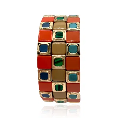 Michael Nash Jewelry Women's Multi-color Enamel Three Strand One Size Elasticized Bracelets With Semi Precious Stones
