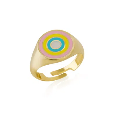 Spero London Enamel Round Sterling Silver Signet Ring In Gold