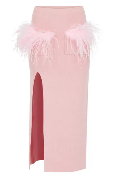 Andreeva Powder Pink Vanilla Knit Skirt With Feathers In Pink