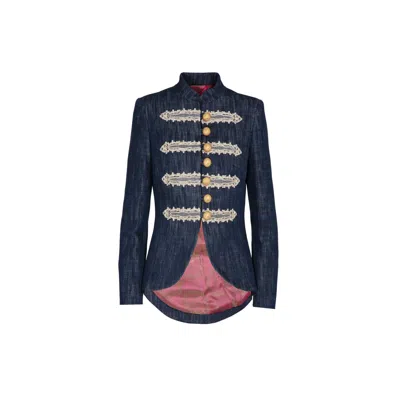The Extreme Collection Women's Blue Filippo Navy Military-style Blazer With Gold Buttons And Embroidered Details In Blue