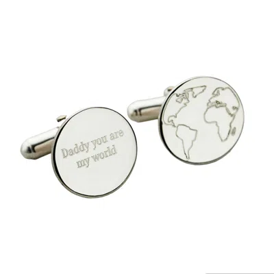 Posh Totty Designs Men's Sterling Silver Daddy You Are My World Globe Travel Cufflinks In Metallic
