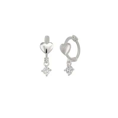 Spero London Heart Huggie Hoop Drop Earrings In Silver