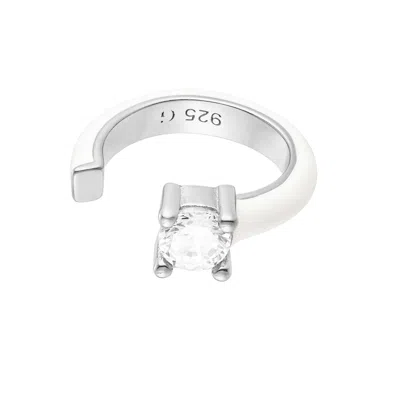 Gold Trip Women's White / Silver White Enamel Ear Cuff In Silver In White