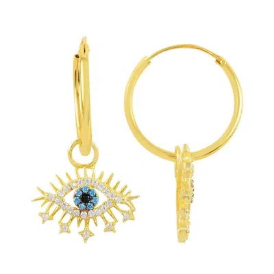 Spero London Evil Eye Earring Blue Eye Eyelash Sterling Silver Earring In Gold