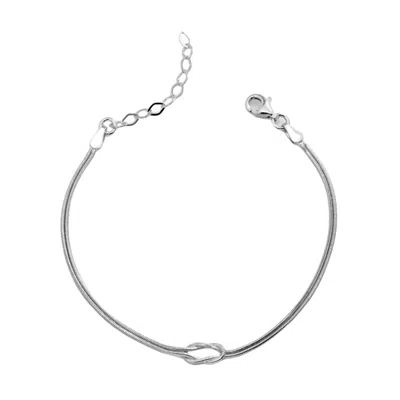 Spero London Sterling Silver Snake Chain Knot Bracelet In Silver