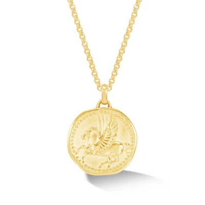 Dower & Hall Gold Men's Overcome And Thrive Pegasus Talisman Necklace In Vermeil In Gold