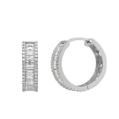 Spero London Baguette Cubic Zirconia Sterling Silver Pave Hoop Earrings In Silver
