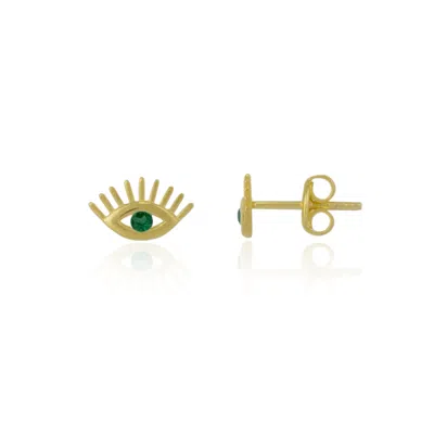 Spero London Emerald Color Eye Stud Earring Sterling Silver In Gold