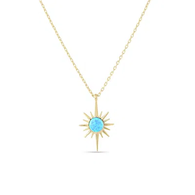 Spero London Blue Opal Northernstar Sterling Silver Pendant Necklace In Gold