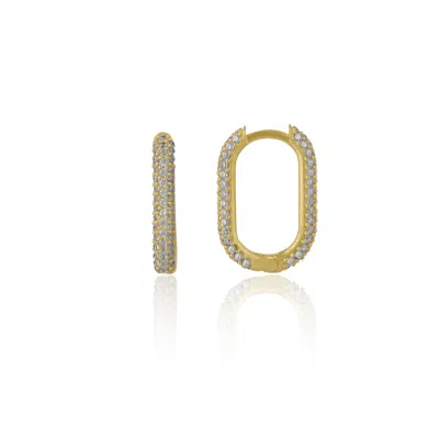 Spero London Pave Rectangular Sterling Silver Oval Hoop Earring In Gold