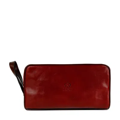 Time Resistance Womens Leather Cosmetic Bag Dopp Kit In Red - All The Kings Men In Red