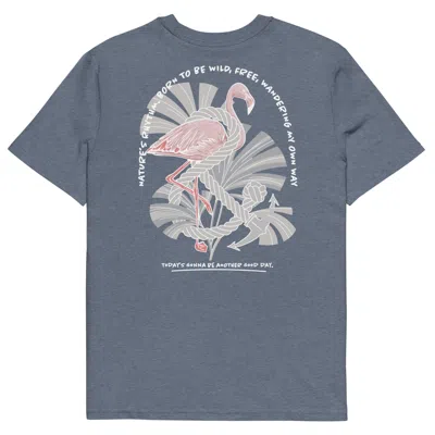 Anchor & Crew Dark Heather Blue Flamingo Another Good Day Organic Cotton T-shirt - Men In Blue