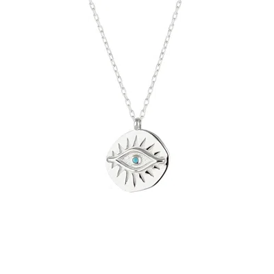 Spero London Eye Coin Sterling Silver Evil Eye Necklace In Silver