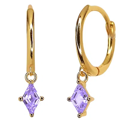 Harfi Women's Gold / Purple Tiny Amethyst February Birthstone Dangle Rook Hoops In Multi