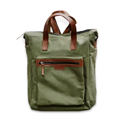 Vida Vida Women's Leather Trim Top Zip Backpack - Green In Green