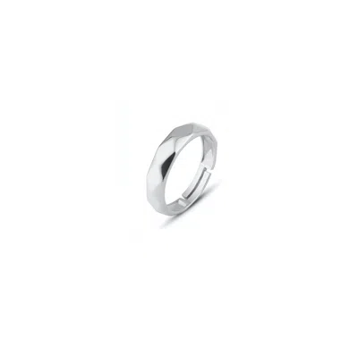 Spero London Sterling Silver Wide Hammered Ring In Silver