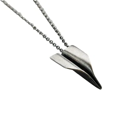 Posh Totty Designs Men's Oxidised Sterling Silver Paper Plane Necklace In Gray