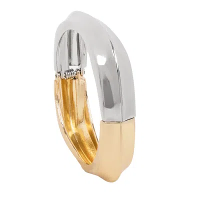 Saachi Modern Twist Two-tone Bangle Bracelet In Metallic