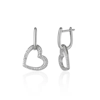 Spero London Chunky Heart Sterling Silver Drop Earrings In Silver