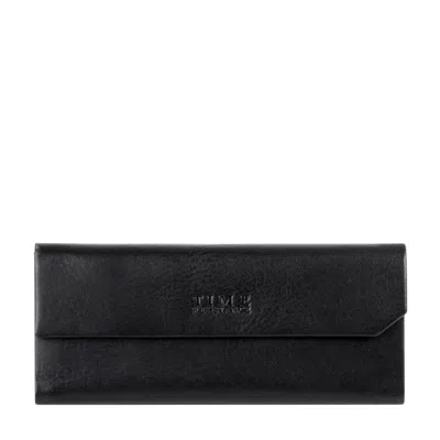 Time Resistance Foldable Black Leather Glasses Case For Women - The Riddle Of The Sands In Black