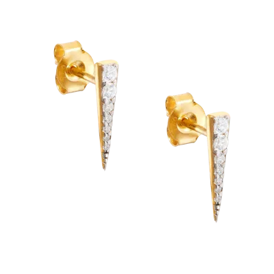 Spero London Long Pave Dagger Stud Earrings In Gold