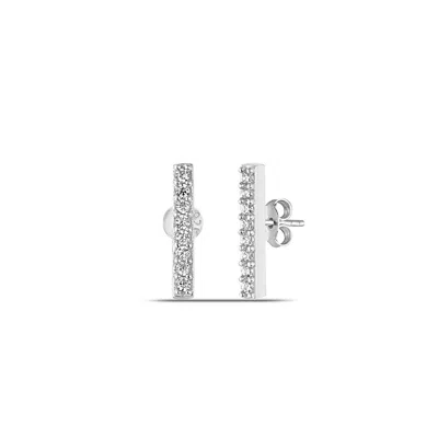 Spero London Sterling Silver Zirconia Bar Stud Earring In Silver