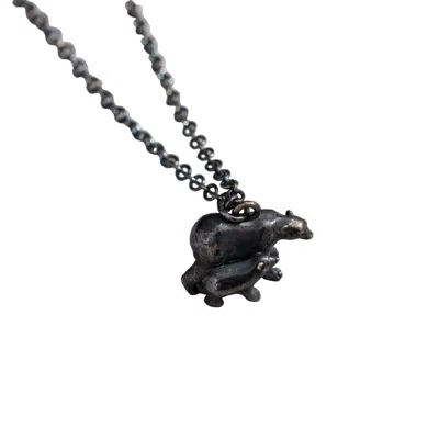 Posh Totty Designs Men's Oxidised Sterling Silver Papa Bear Pendant Necklace In Black