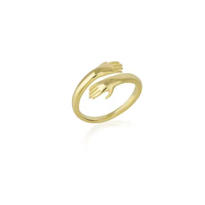 Spero London Hug Ring With Hands Sterling Silver And Gold Plated In Gold
