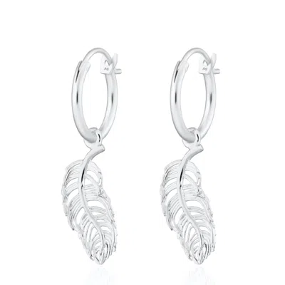 Lily Charmed Women's Sterling Silver Feather Charm Hoop Earrings