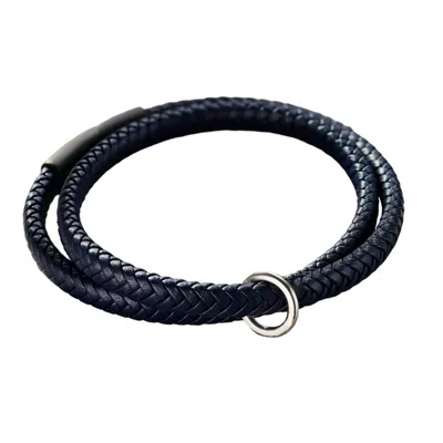 Posh Totty Designs Men's Navy Blue Leather Message Bracelet In Black