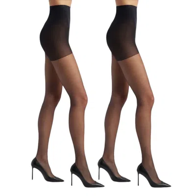 High Heel Jungle By Kathryn Eisman Women's Sheer Magic Ultra Sheer Tear Resistant Tights - Two Pairs-  Black - Medium/ Large In Black