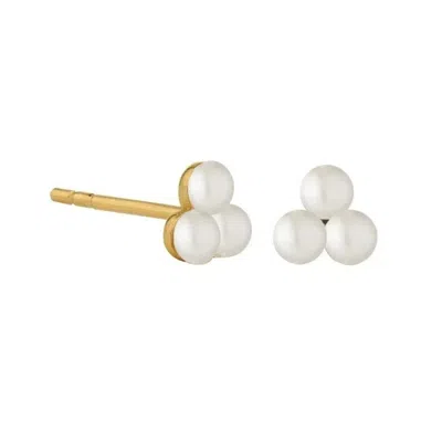 Gold Trip Women's Gold / White Treble Pearl Earrings In Gold In Metallic
