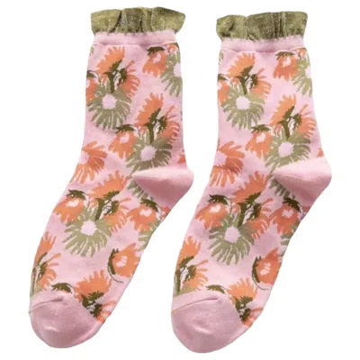High Heel Jungle By Kathryn Eisman Women's Garden Party Cotton Sock - Peach In Orange