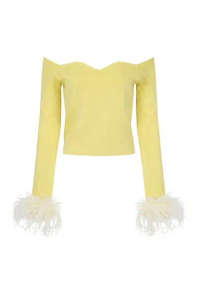Andreeva Women's Butter Yellow Vanilla Knit Top With Detachable Feathers Cuffs In Yellow
