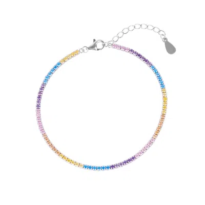 Spero London Pastel Color Colourful Sterling Silver Tennis Bracelet In Silver