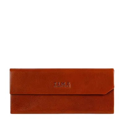 Time Resistance Foldable Cognac Brown Leather Glasses Case For Women - The Riddle Of The Sands In Brown