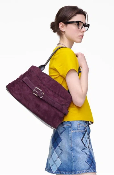 Marc Jacobs Suede Shoulder Bag With Buckle And Handle In Purple