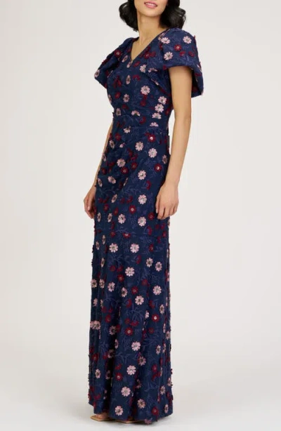Js Collections Jade Floral Appliqué Gown In Multi