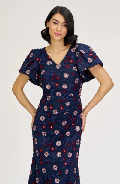 Js Collections Jade Floral Appliqué Gown In Multi