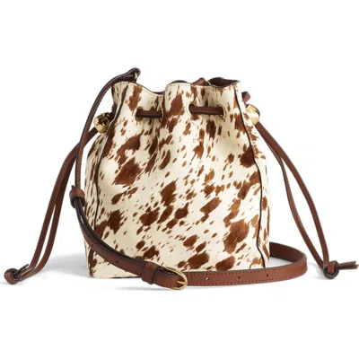 Madewell The Drawstring Crossbody Bucket Bag In Cowhide Leather Soft Mahogany Multi In Multi
